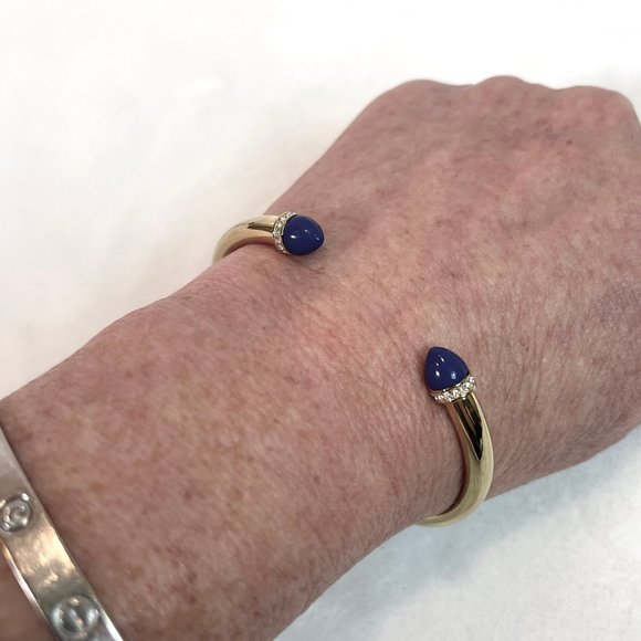 NIB Michael Kors Gold Tone/ Blue Arrow Open Cuff Lapis Stones Bracelet - Picture 9 of 13